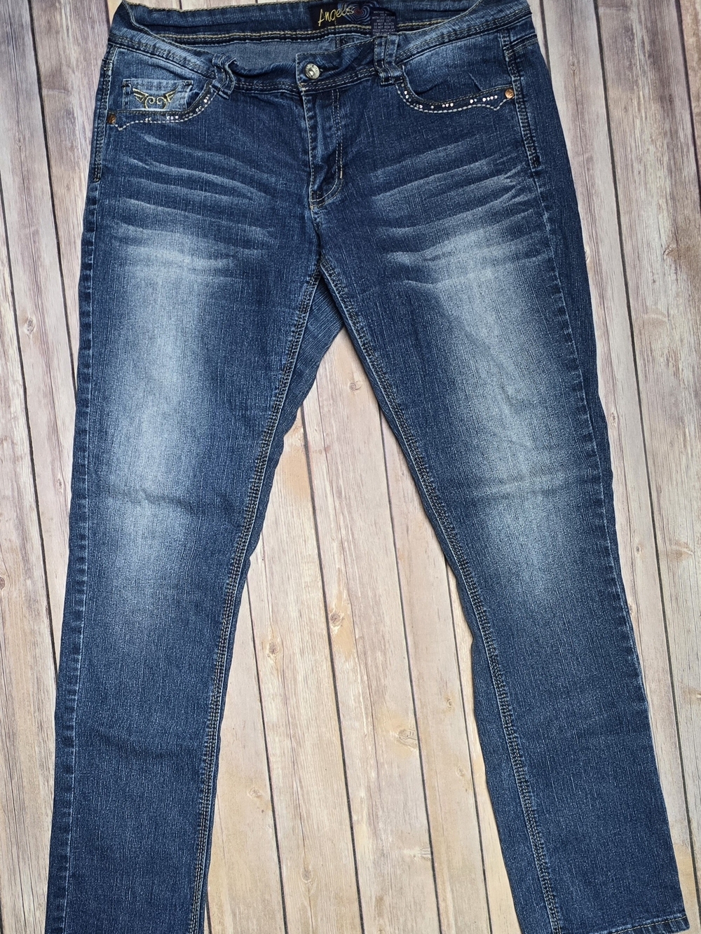 Angels Dark Blue Embroidered Jeans